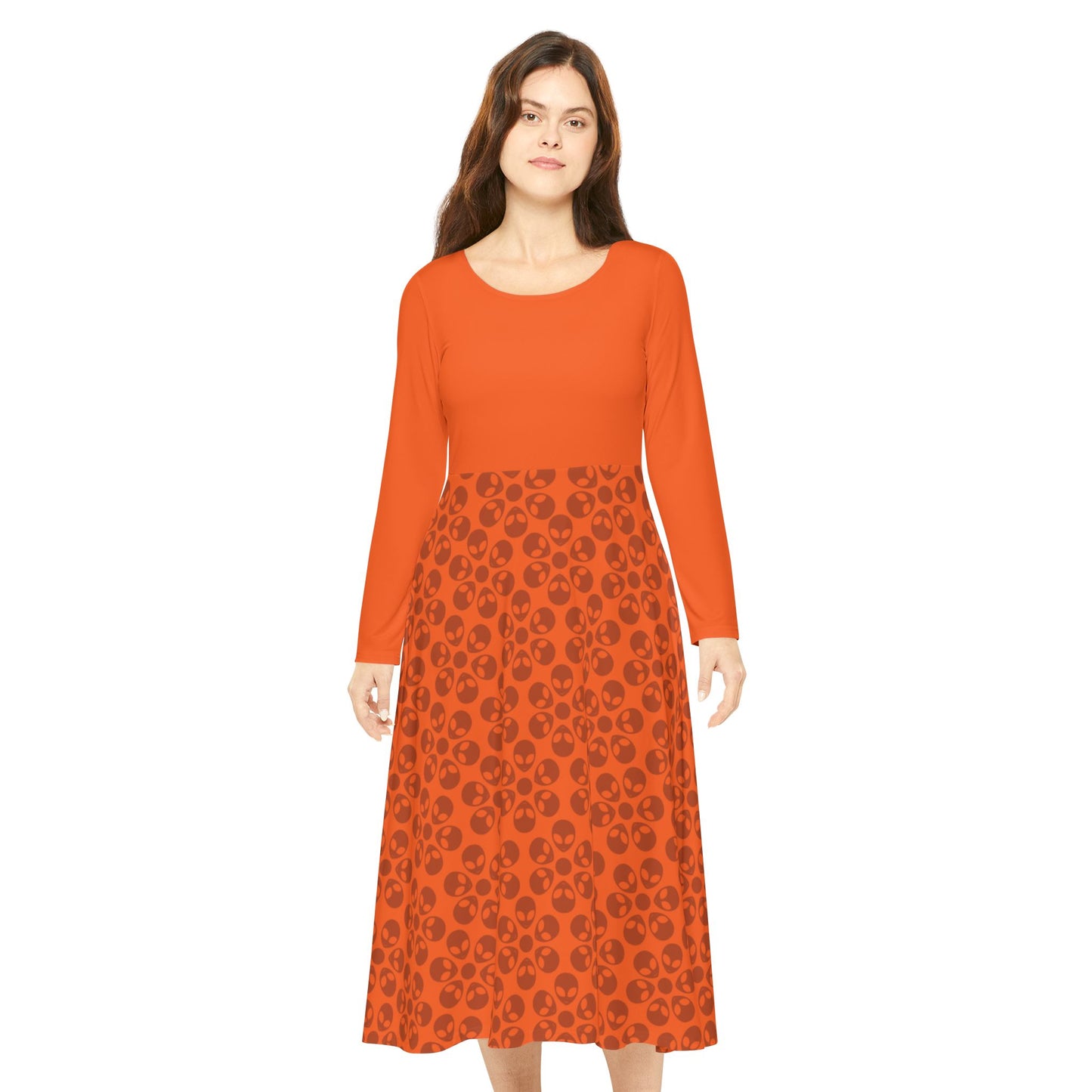 Womens Long Sleeve Dance Dress Alien Flowers Orange