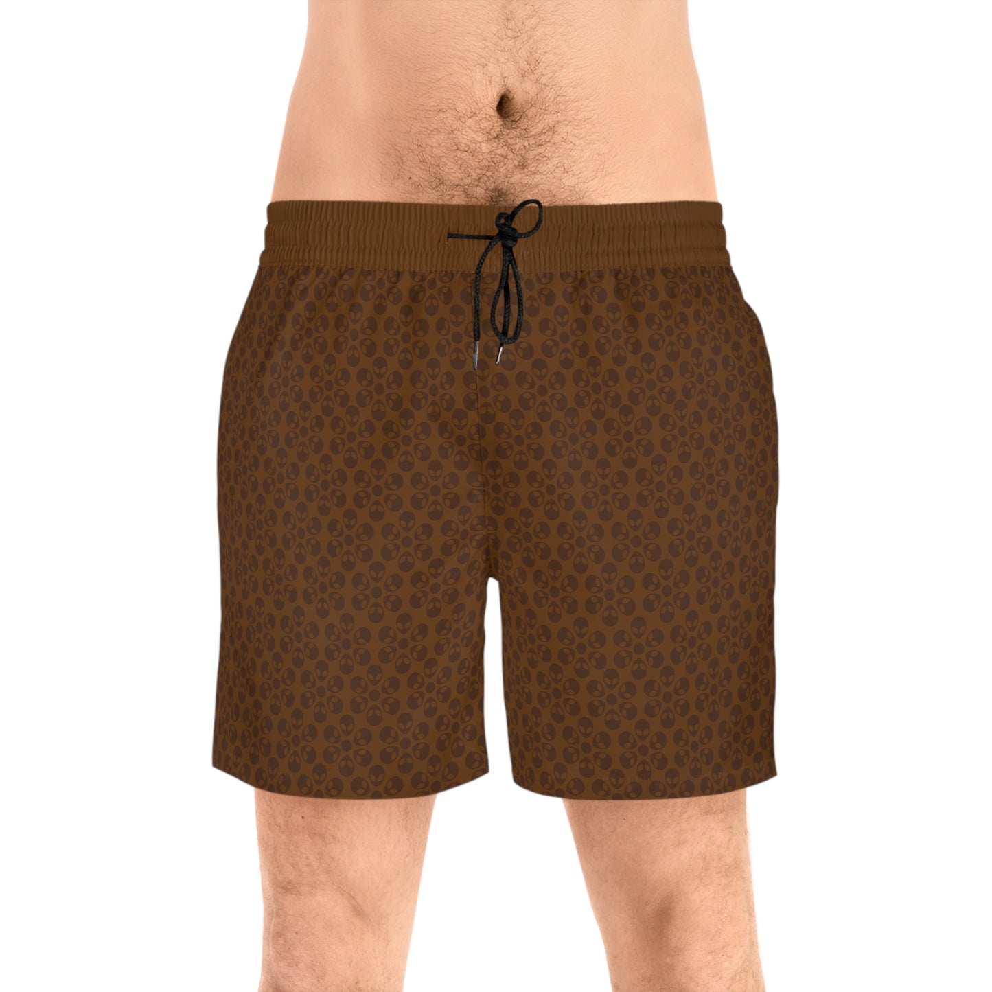 Stylish Mens MidLength Swim Shorts Beachwear Vacation Essentials Poolside Comfort Summer Outfit Trendy Swimwear Alien Flowers Brown