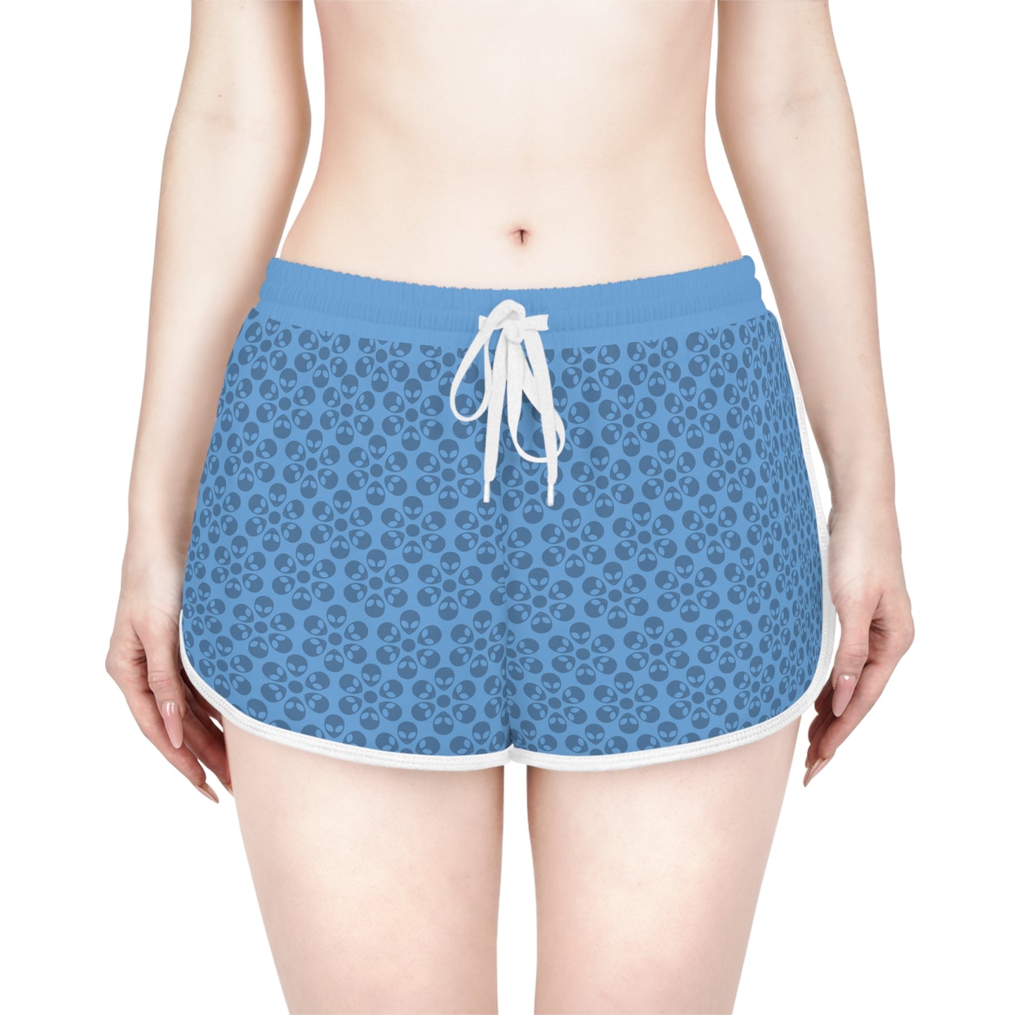 Womens Relaxed Shorts  Alien Flowers Light Blue
