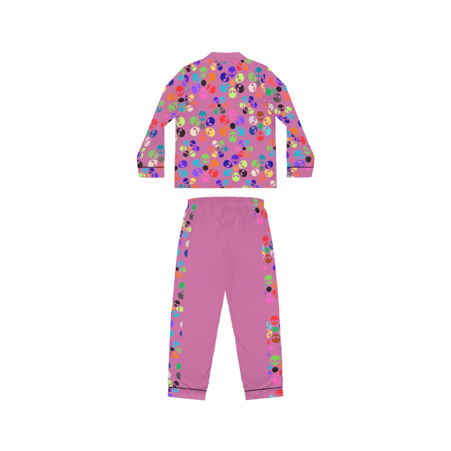 Colorful Womens Satin Pajamas Comfortable Sleepwear Set Cozy PJs for Women Vibrant Loungewear Cute Gift for Her Alien Rainbow Flowers Light Pink