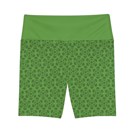Womens Workout Shorts  Alien Flowers Green