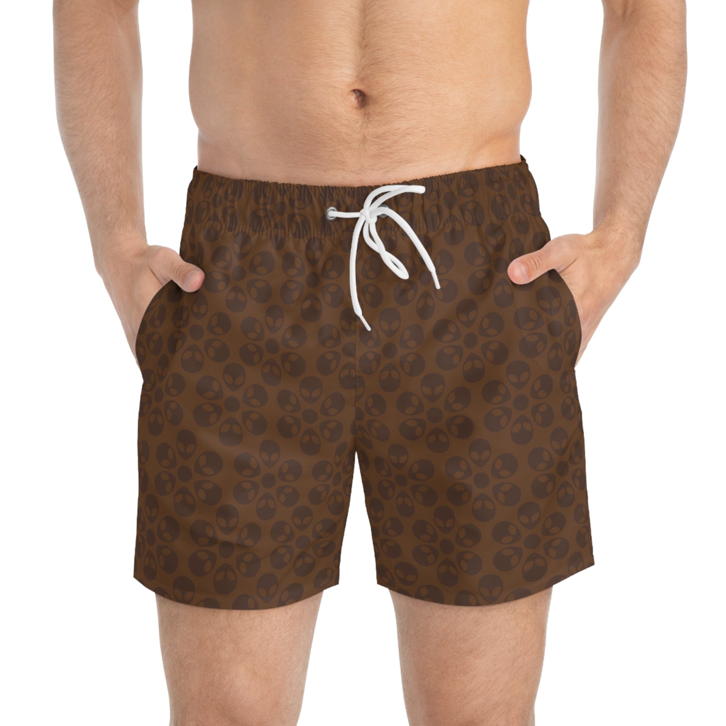 Stylish AOP Swim Trunks for Beach Days Summer Fun Pool Parties Vacation Wear Gift for Him Alien Flowers Brown