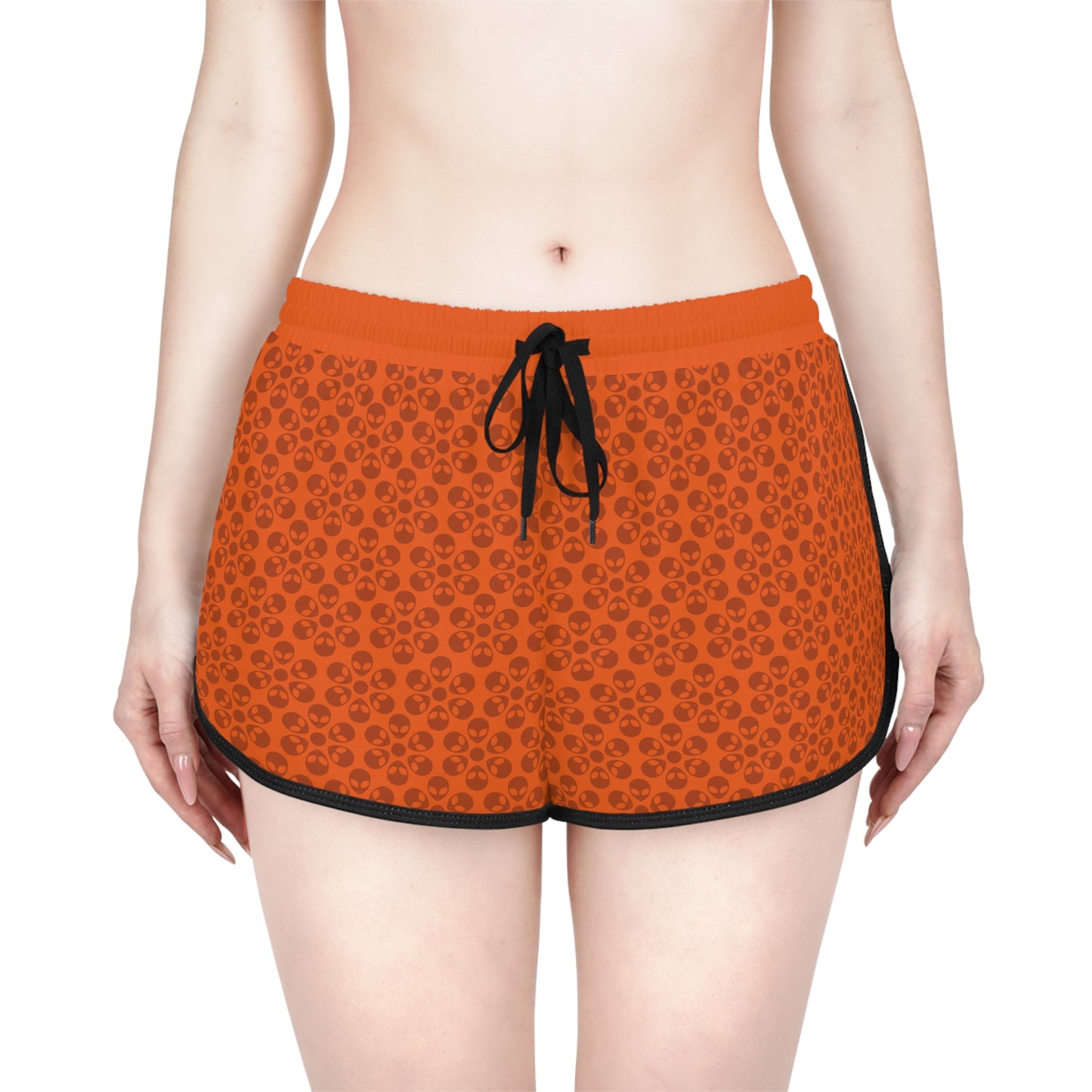 Womens Relaxed Shorts  Alien Flowers Orange