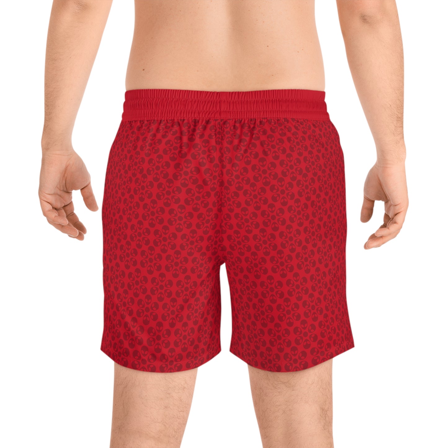 Stylish Mens MidLength Swim Shorts Beachwear Vacation Essentials Poolside Comfort Summer Outfit Trendy Swimwear Alien Flowers Dark Red