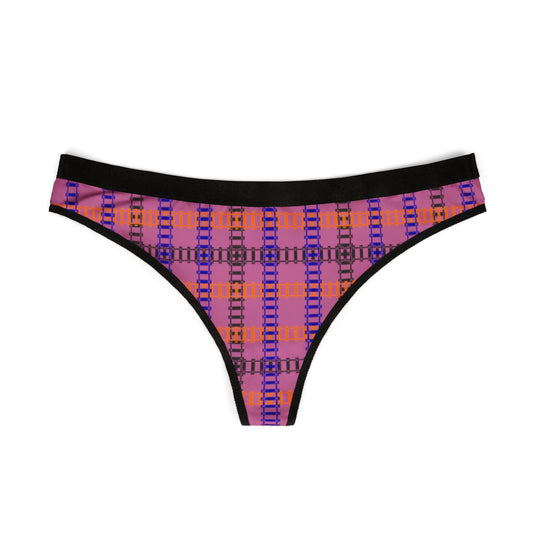 Vibrant Plaid Women’s Thongs Stylish Lingerie Comfortable Underwear Everyday Essentials Gift for Her Train Tracks Light Pink
