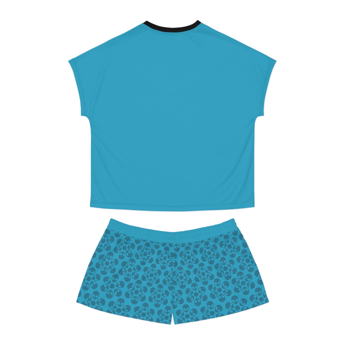 Stylish Womens Pajama Set Cozy Sleepwear AOP Floral Print Perfect for Lounging Gift for Her Summer Nights Relaxation Alien Flowers Turquoise