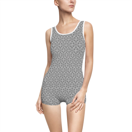 Womens Vintage Swimsuit  Alien Flowers Light Grey