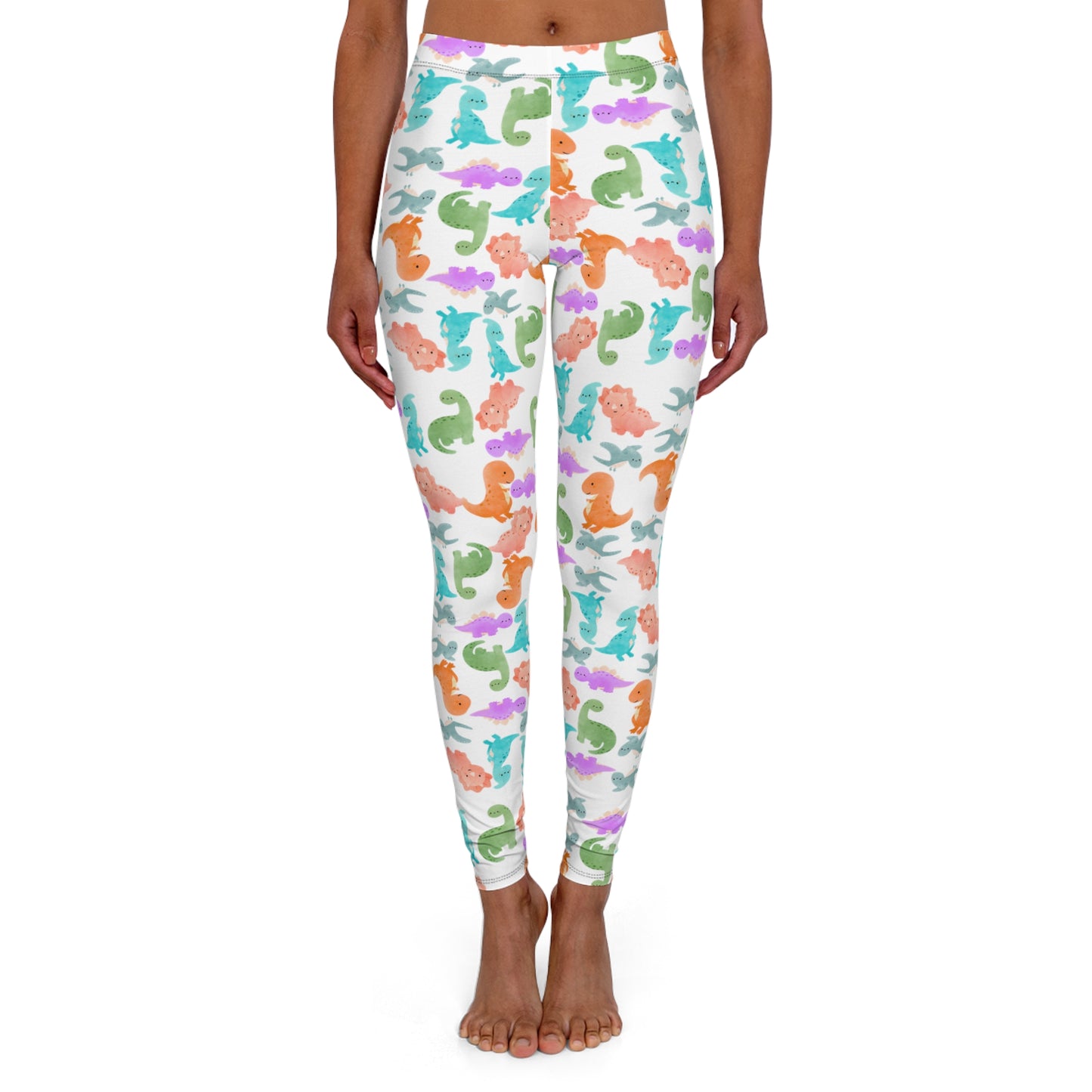 Colorful Dinosaur Print Leggings | Fun & Comfortable Activewear Fitness Pants Trendy Casual Wear Perfect for Gifts Everyday Style Rainbow Dinos Black