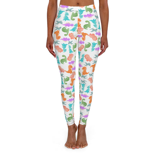 Colorful Dinosaur Print Leggings | Fun & Comfortable Activewear Fitness Pants Trendy Casual Wear Perfect for Gifts Everyday Style Rainbow Dinos Black