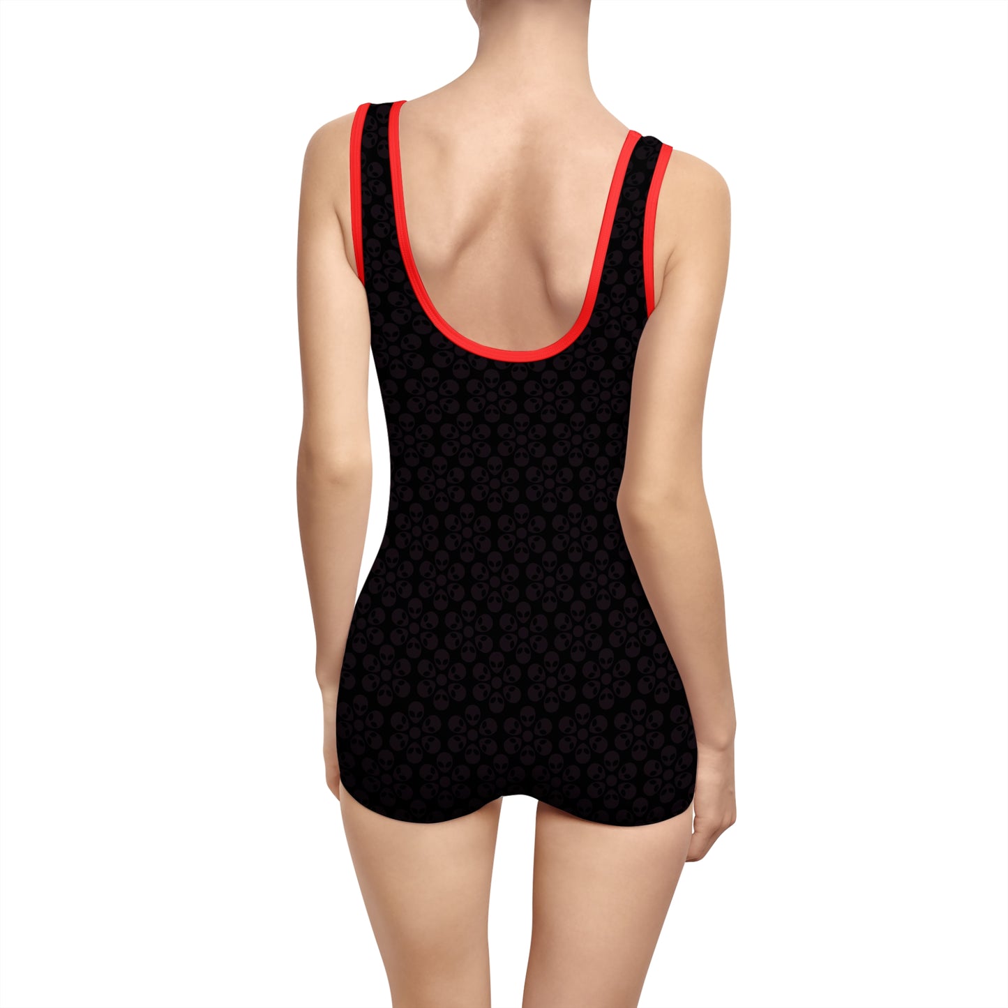 Womens Vintage Swimsuit  Alien Flowers Black