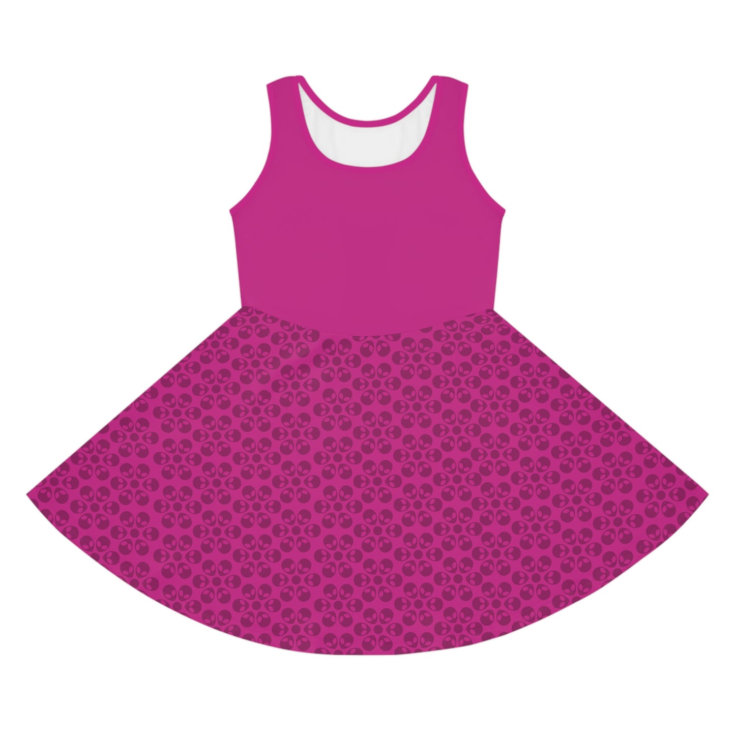 Girls Floral Sleeveless Sundress Cute Summer Dress Kids Fashion Birthday Outfit Playful Floral Pattern Spring Dress Alien Flowers Pink