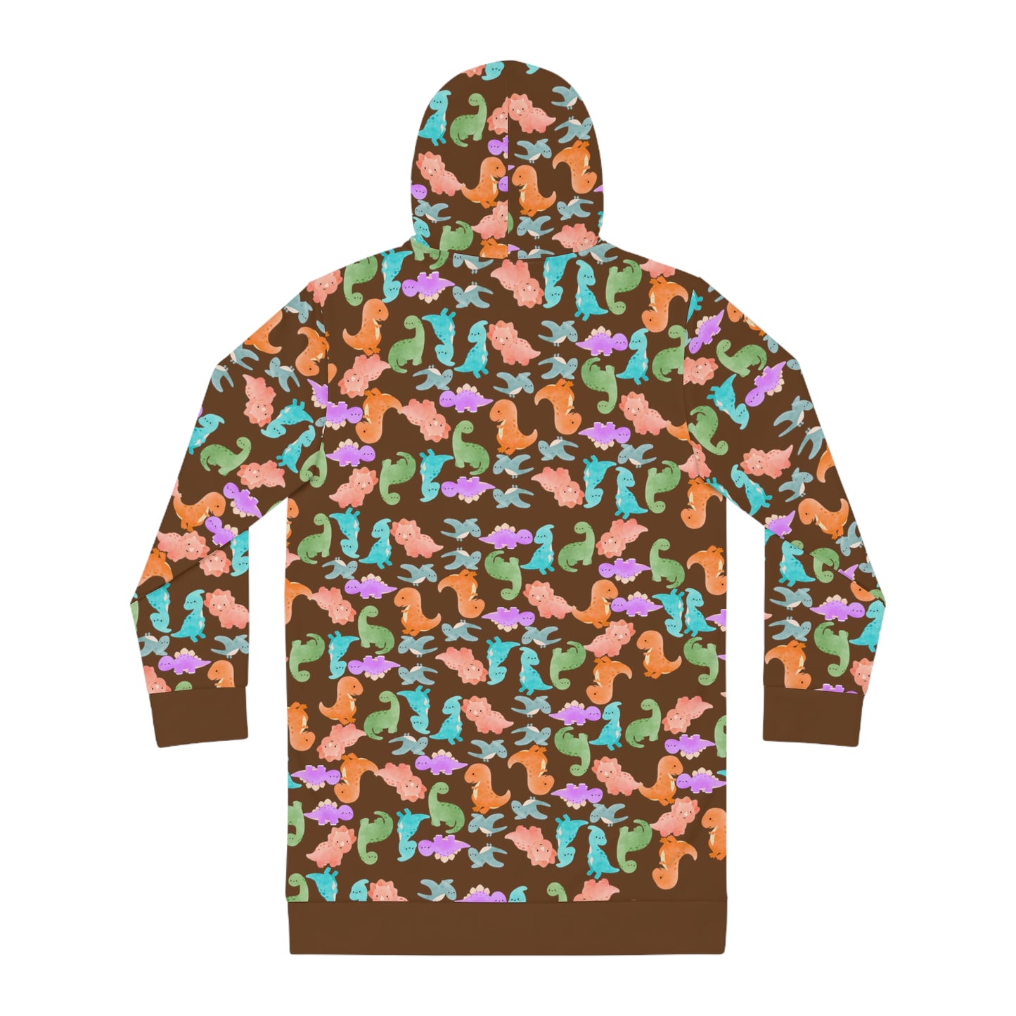 Womens Hoodie Dress Rainbow Dinos Brown