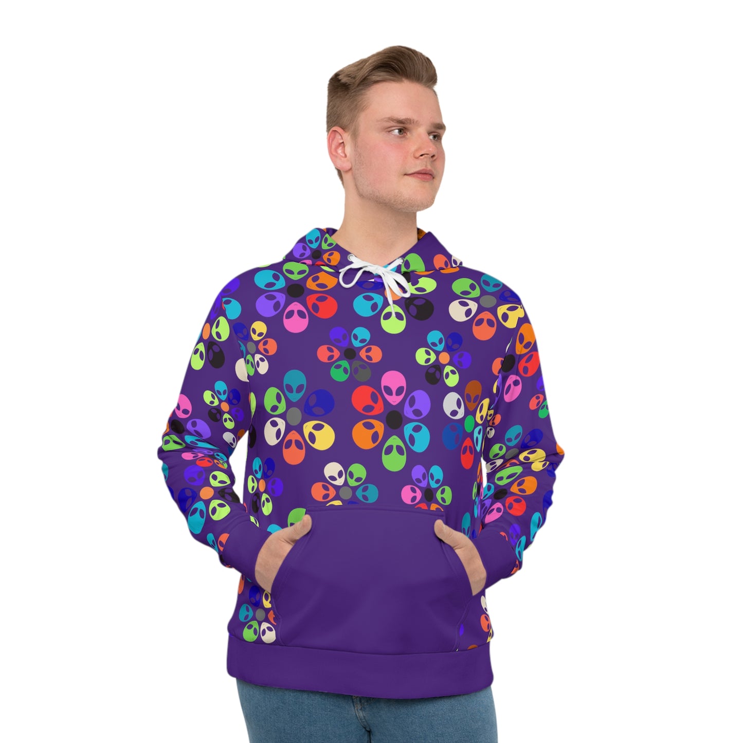 Mens Hoodie Alien Rainbow Flowers Purple