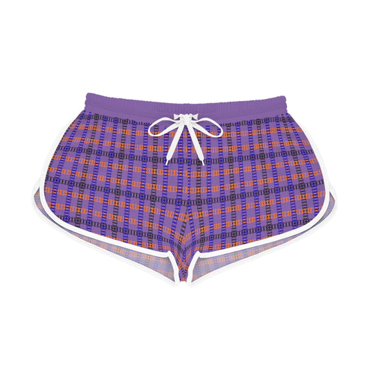 Cozy Casual Womens Shorts  Perfect for Summer Days Lounging Beach or Sleepwear AOP Plaid Design Train Tracks Light Purple