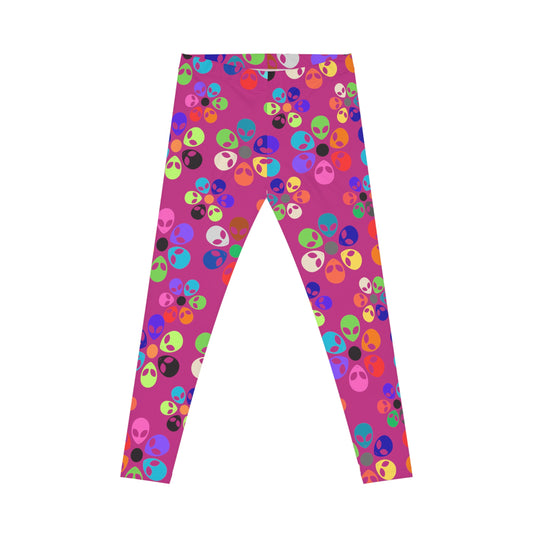 Fun Alien Print Womens Leggings Funky Workout Leggings Colorful Casual Pants Cute Yoga Bottoms Gift for Her Alien Rainbow Flowers Pink