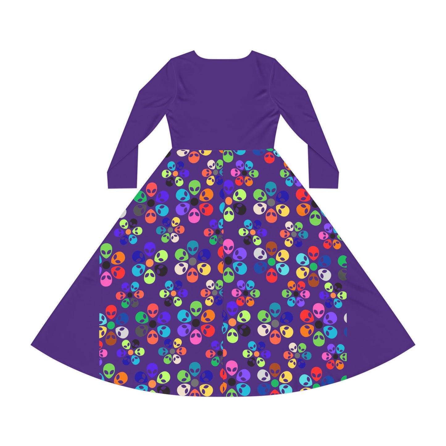 Vibrant Womens Long Sleeve Dance Dress Colorful Floral Style Perfect for Dance Parties Celebrations BohoChic Fashion Alien Rainbow Flowers Purple