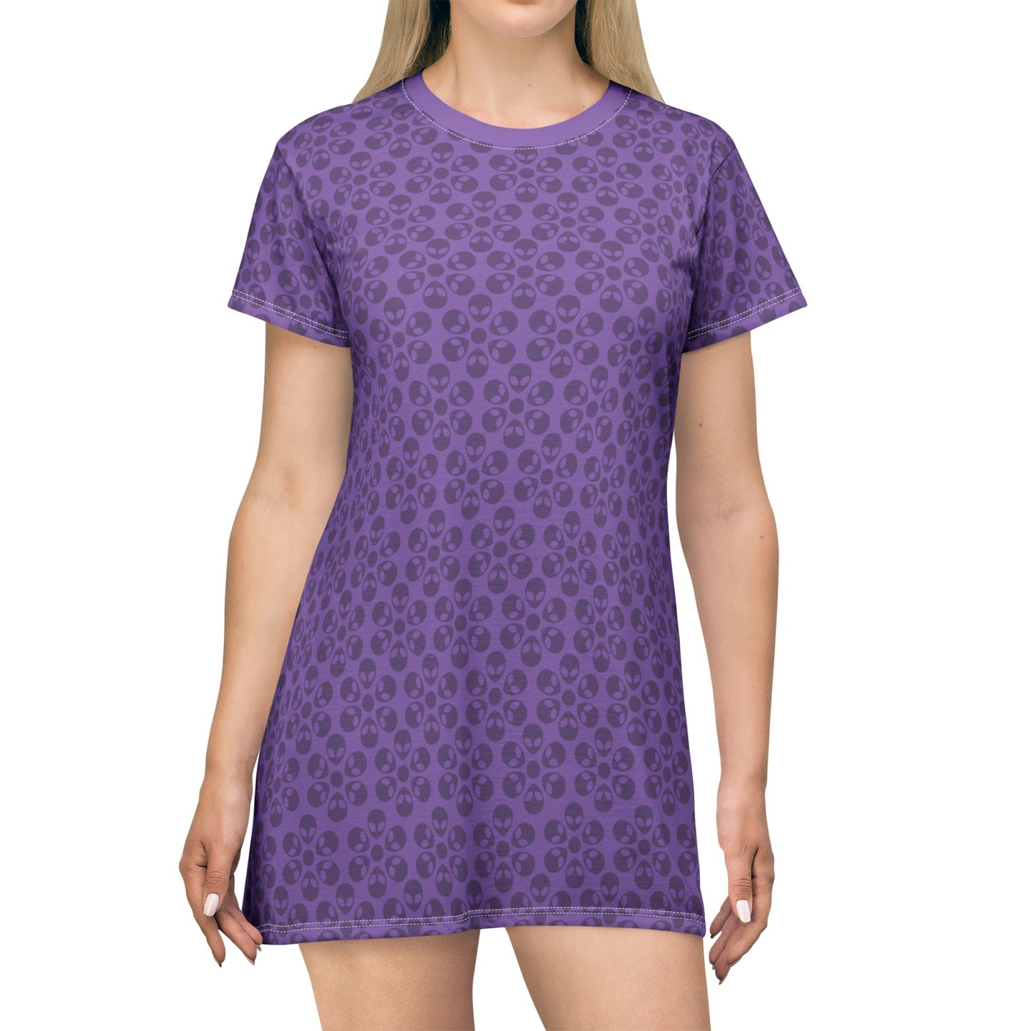 Floral Pattern TShirt Dress Casual Summer Dress Cute Dress for Women Floral Print Dress Trendy Everyday Wear Perfect for Beach Alien Flowers Light Purple