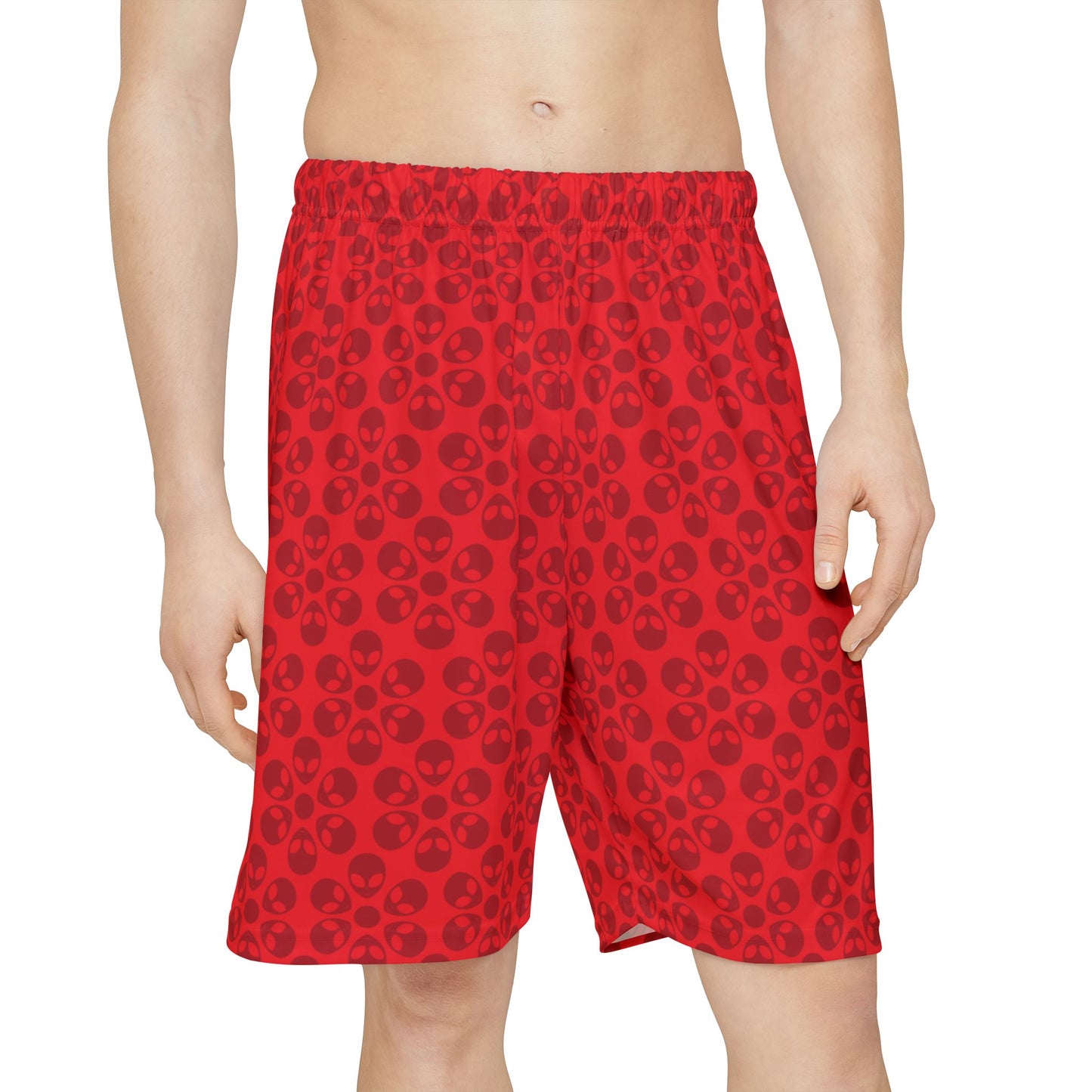 Men’s Skull Pattern Sports Shorts Casual Athletic Wear Summer Beach Shorts Workout Gear Fitness Shorts Gift for Athletes Alien Flowers Red