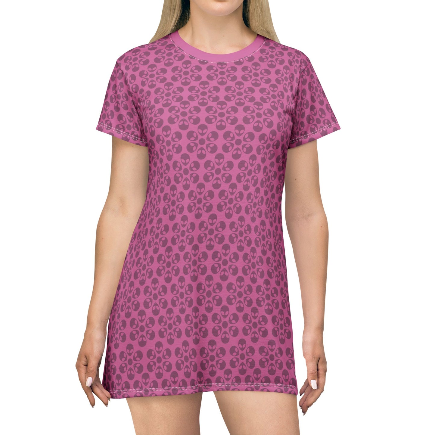 Floral Pattern TShirt Dress Casual Summer Dress Cute Dress for Women Floral Print Dress Trendy Everyday Wear Perfect for Beach Alien Flowers Light Pink