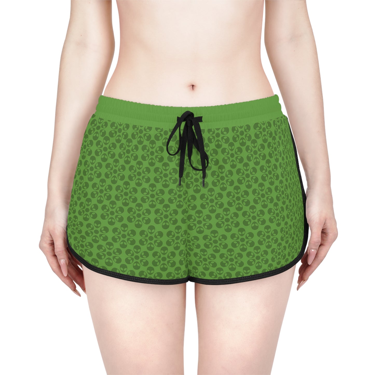 Womens Relaxed Shorts  Alien Flowers Green