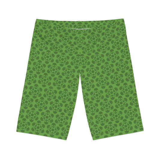 Womens Bike Shorts Alien Flowers Green