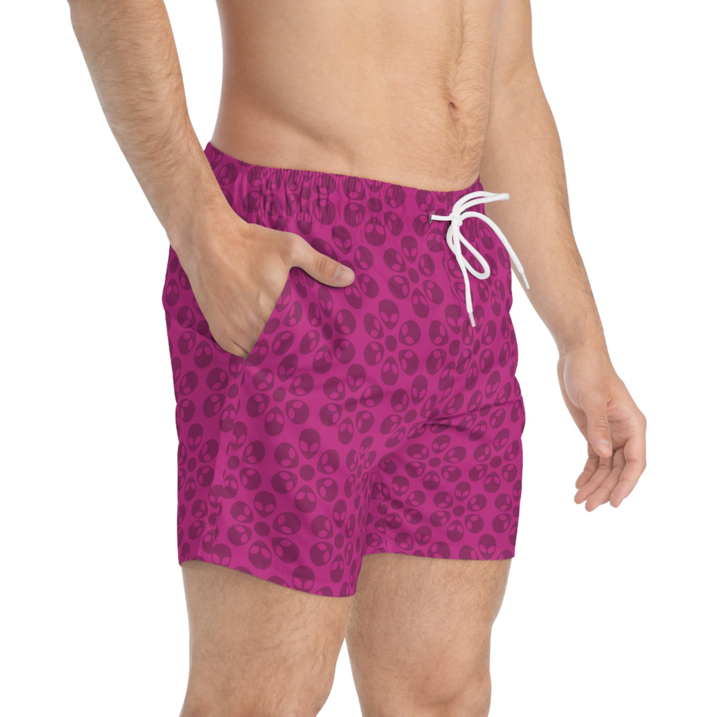 Stylish AOP Swim Trunks for Beach Days Summer Fun Pool Parties Vacation Wear Gift for Him Alien Flowers Pink