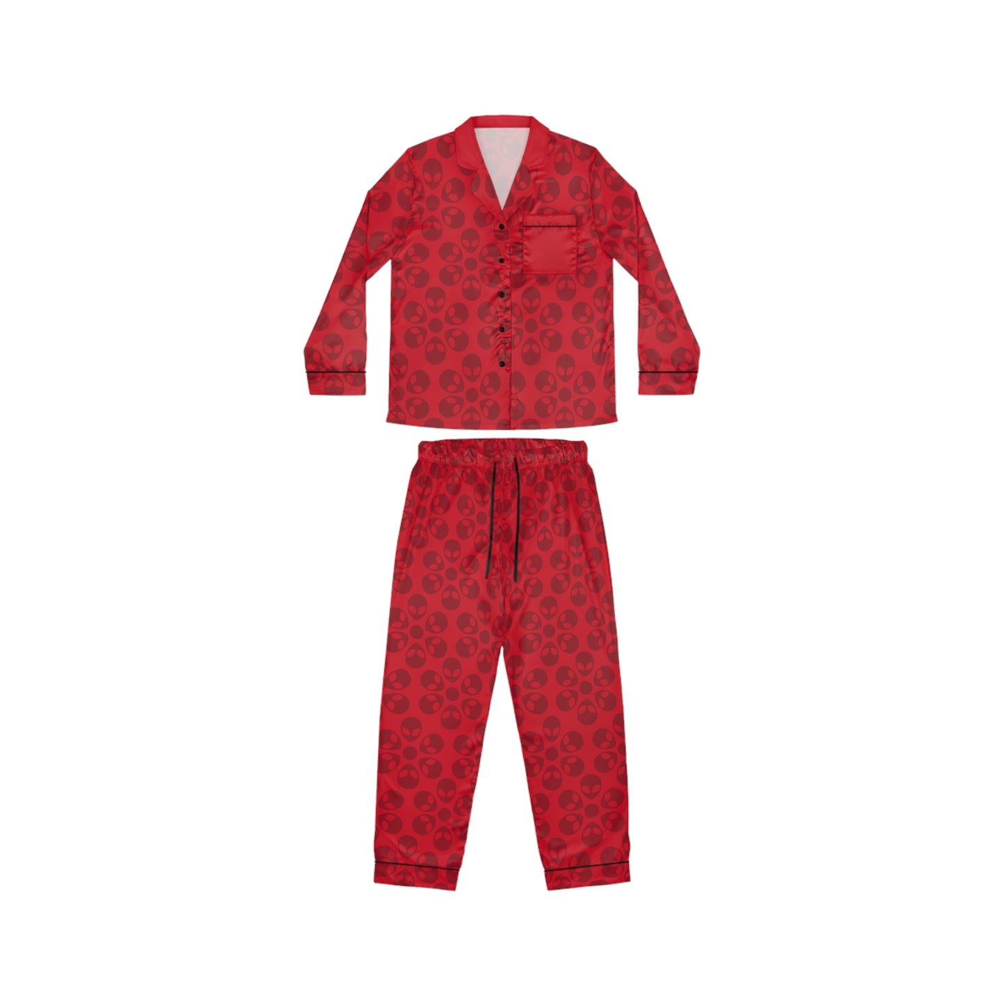 Womens Satin Pajamas  Alien Flowers Dark Red