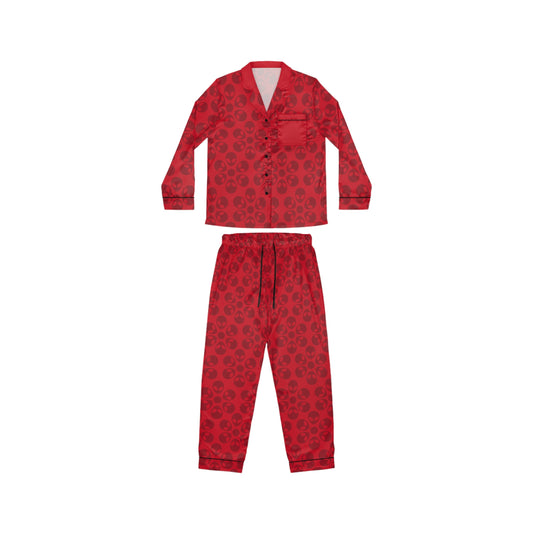 Womens Satin Pajamas  Alien Flowers Dark Red