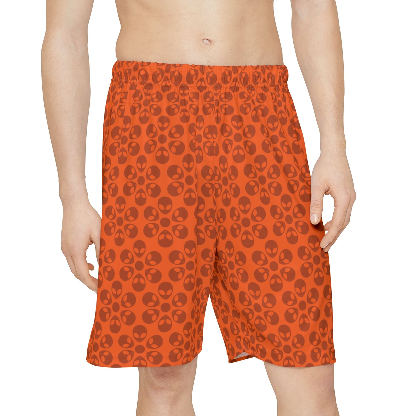 Men’s Skull Pattern Sports Shorts Casual Athletic Wear Summer Beach Shorts Workout Gear Fitness Shorts Gift for Athletes Alien Flowers Orange