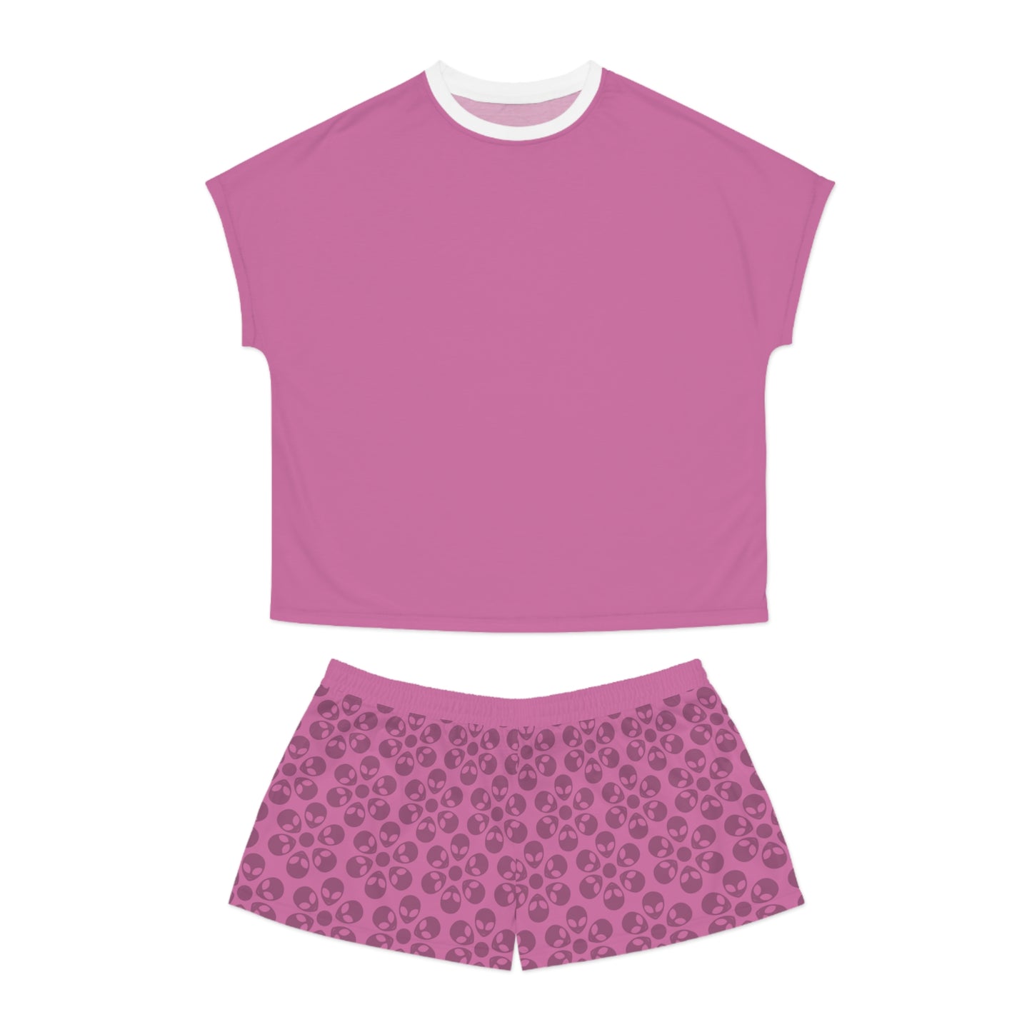 Stylish Womens Pajama Set Cozy Sleepwear AOP Floral Print Perfect for Lounging Gift for Her Summer Nights Relaxation Alien Flowers Light Pink