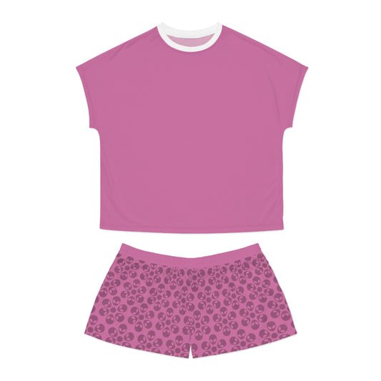 Stylish Womens Pajama Set Cozy Sleepwear AOP Floral Print Perfect for Lounging Gift for Her Summer Nights Relaxation Alien Flowers Light Pink