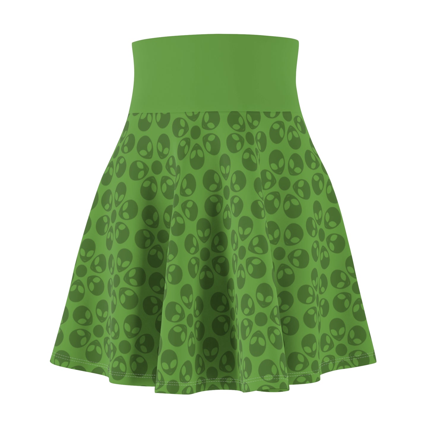 Skull Pattern Womens Skater Skirt Cute AOP Skirt Gothic Summer Wear Festival Outfit Alternative Fashion Alien Flowers Green