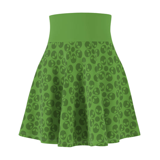 Skull Pattern Womens Skater Skirt Cute AOP Skirt Gothic Summer Wear Festival Outfit Alternative Fashion Alien Flowers Green