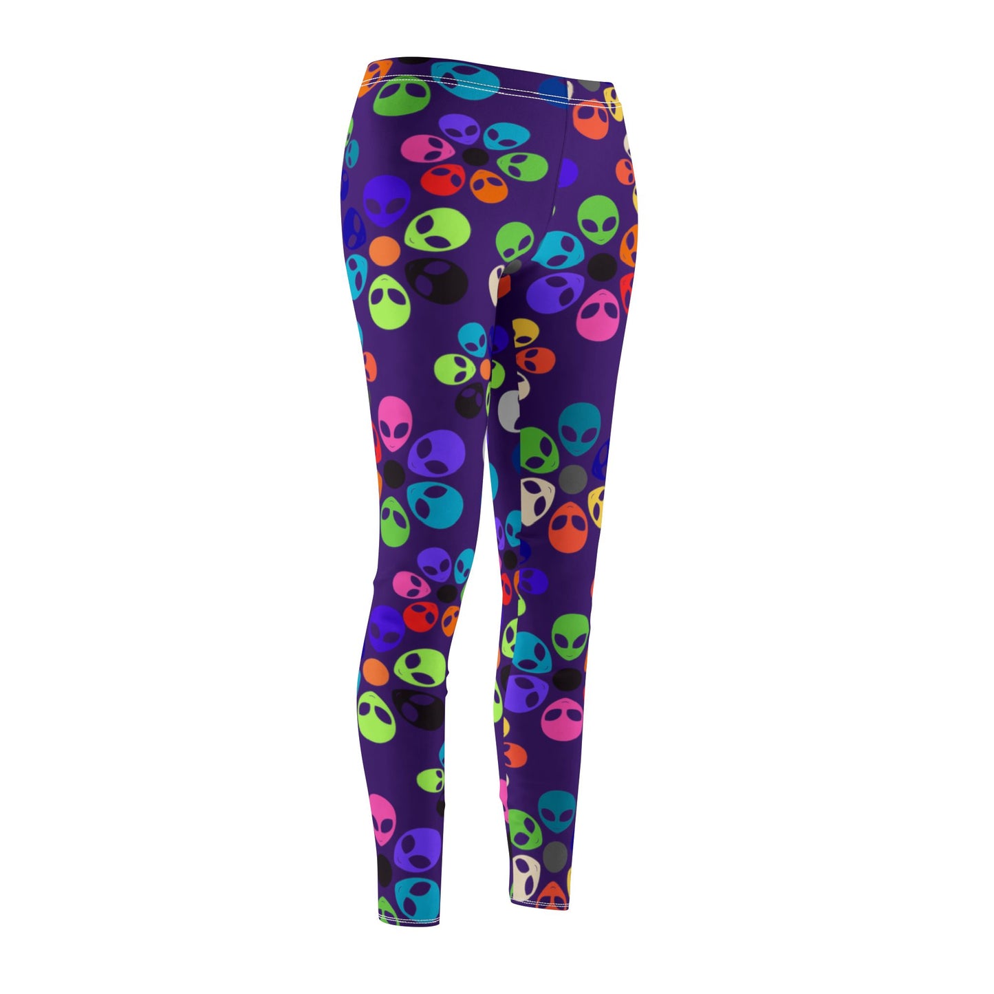 Colorful Alien Pattern Womens Casual Leggings Funky Gym Leggings Unique Yoga Pants Trendy Loungewear Gift for Alien Lovers Alien Rainbow Flowers Purple