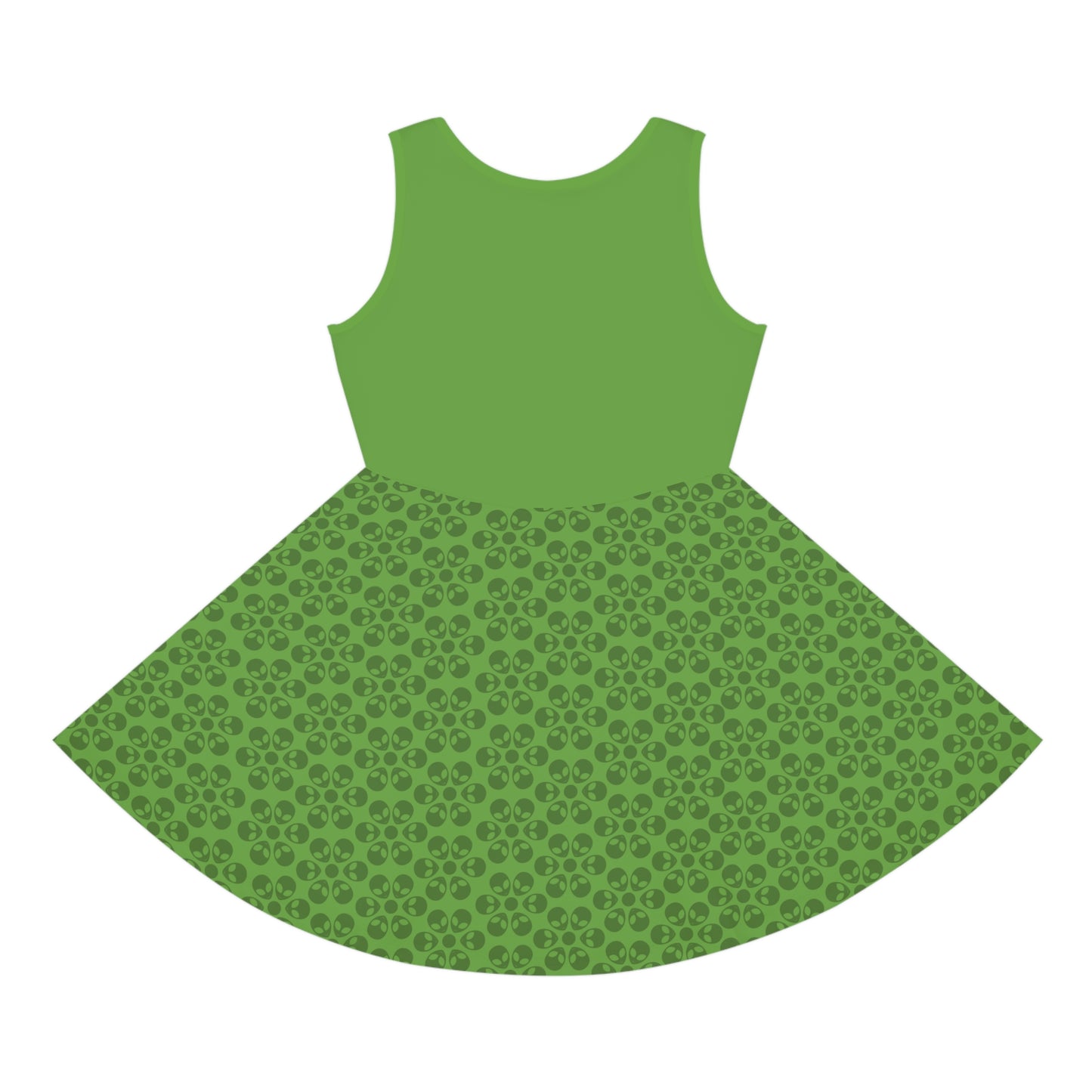 Girls Floral Sleeveless Sundress Cute Summer Dress Kids Fashion Birthday Outfit Playful Floral Pattern Spring Dress Alien Flowers Green