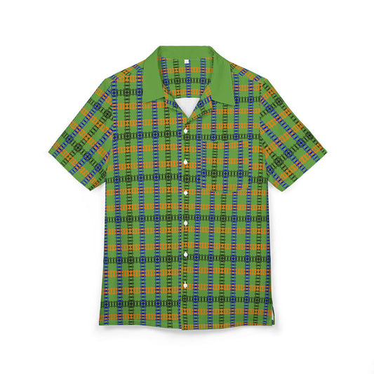 Vibrant Unisex Hawaiian Shirt Casual Summer Wear Vacation Outfit Beach Party Attire Gift for Him/Her Train Tracks Green