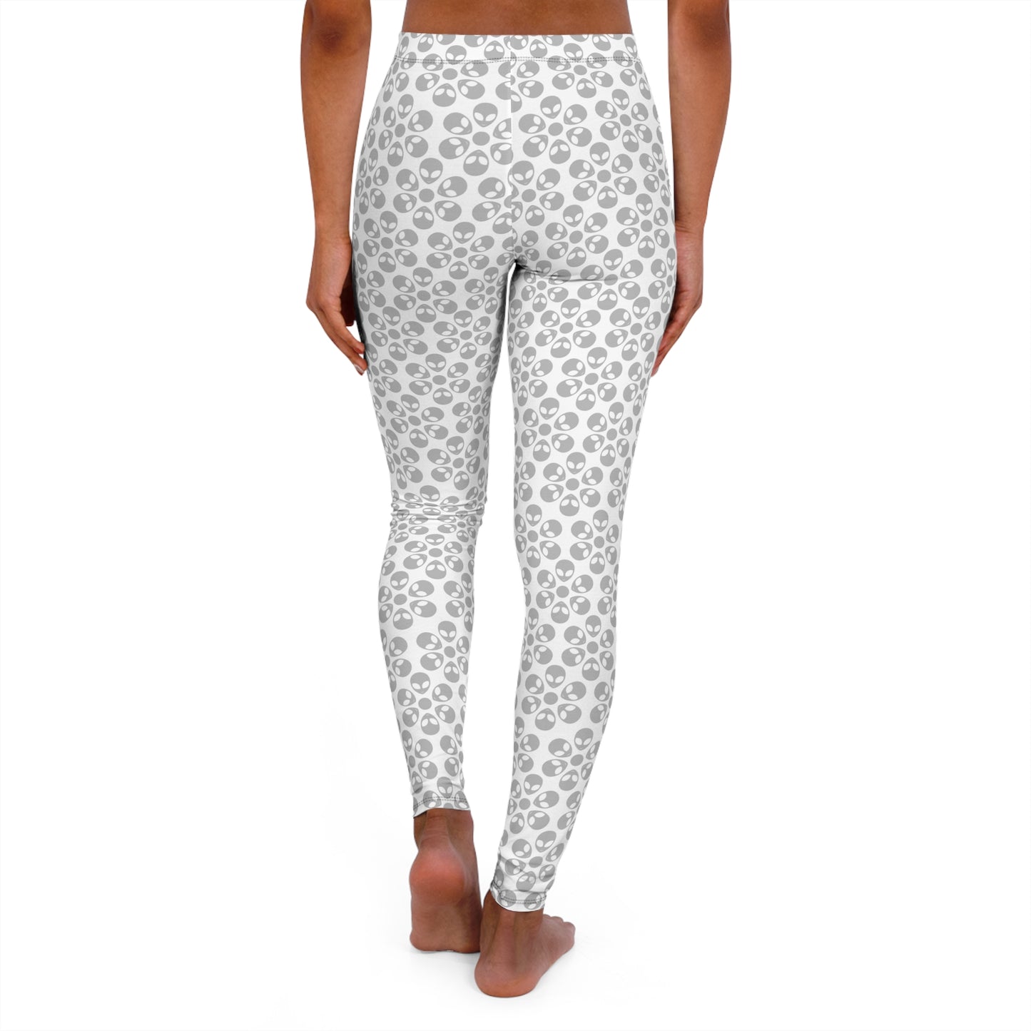 Womens Casual Spandex Leggings  Alien Flowers White