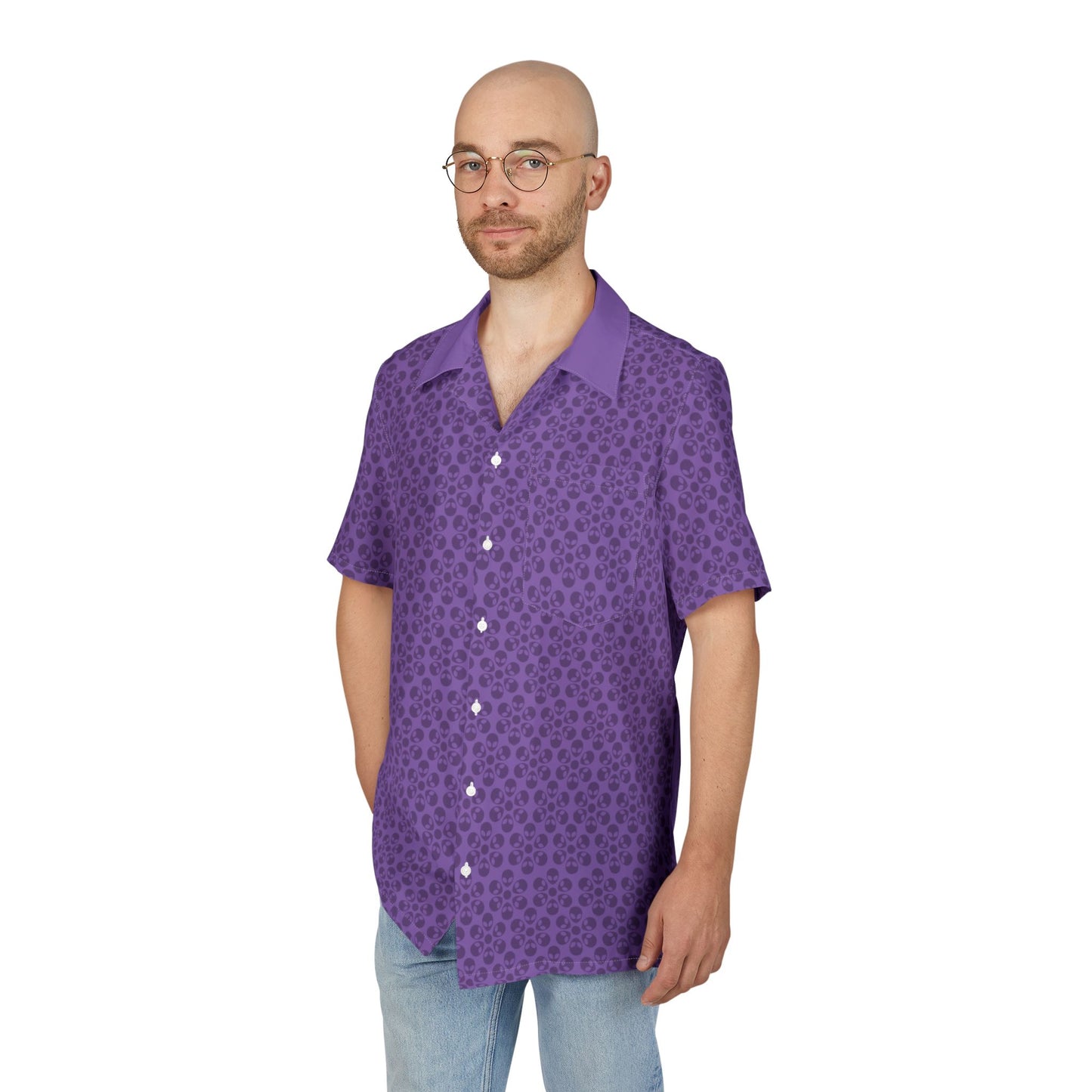 Unisex Hawaiian ButtonDown Shirt  Tropical Vibe Summer Apparel Beachwear Vacation Outfit Casual Wear Alien Flowers Light Purple