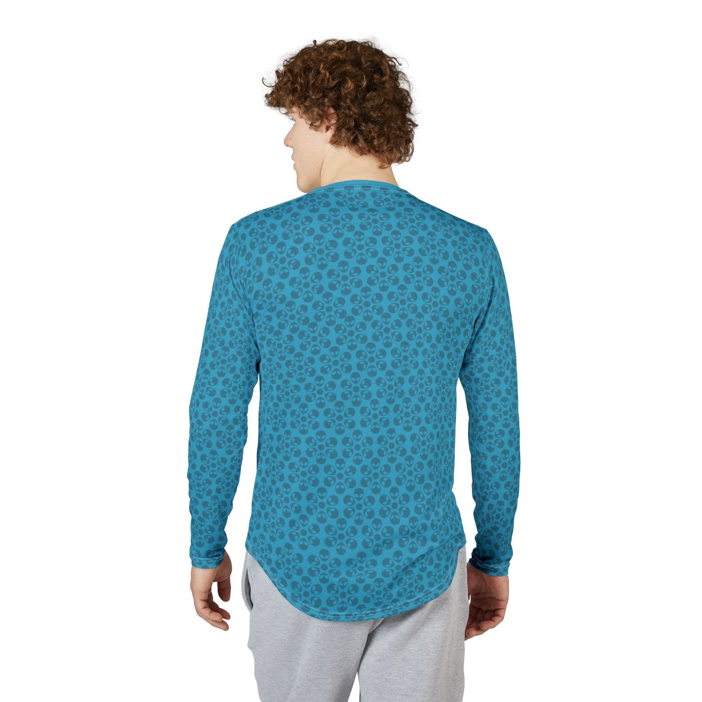 Mens UV Protection Long Sleeve Shirt  Alien Flowers Turquoise