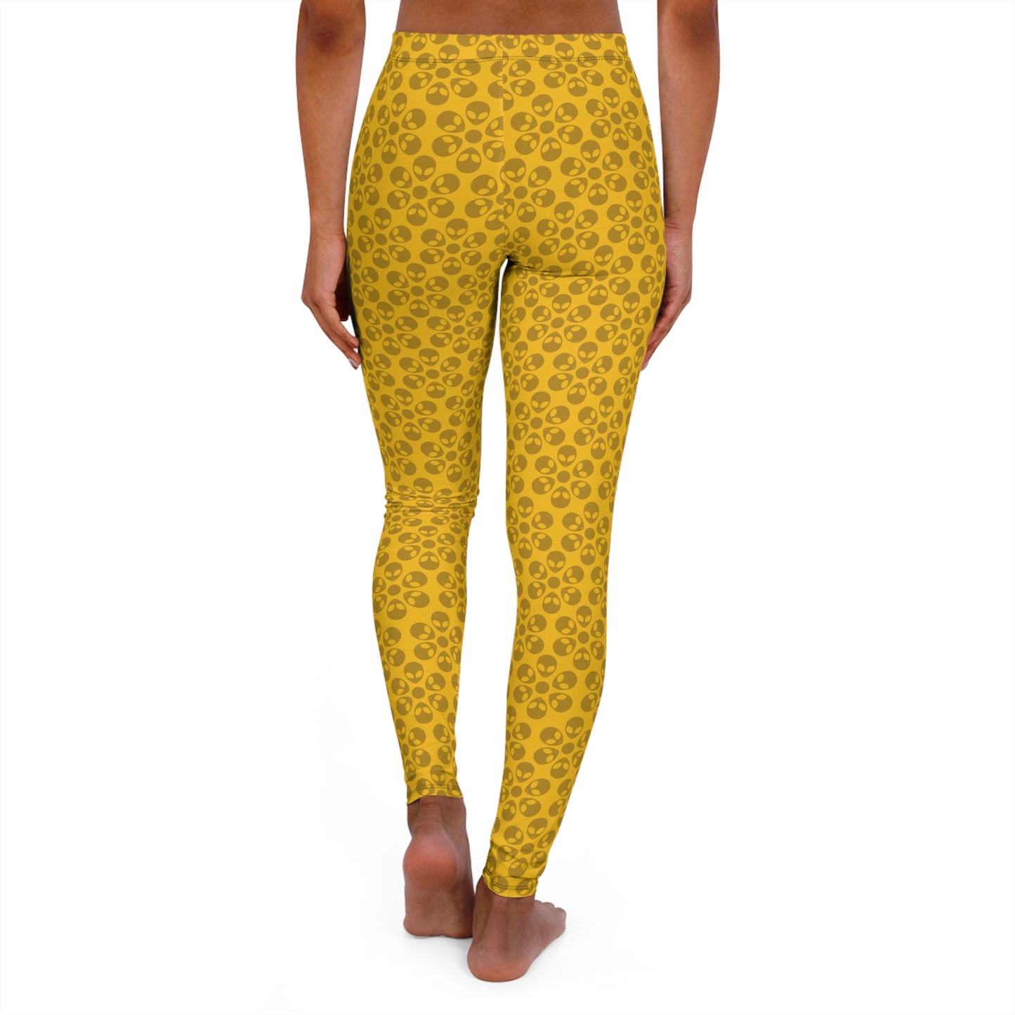 Womens Casual Spandex Leggings  Alien Flowers Yellow