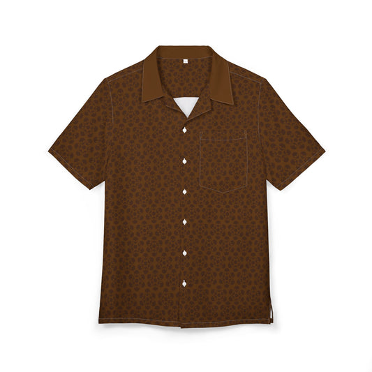 Unisex Hawaiian ButtonDown Shirt  Tropical Vibe Summer Apparel Beachwear Vacation Outfit Casual Wear Alien Flowers Brown
