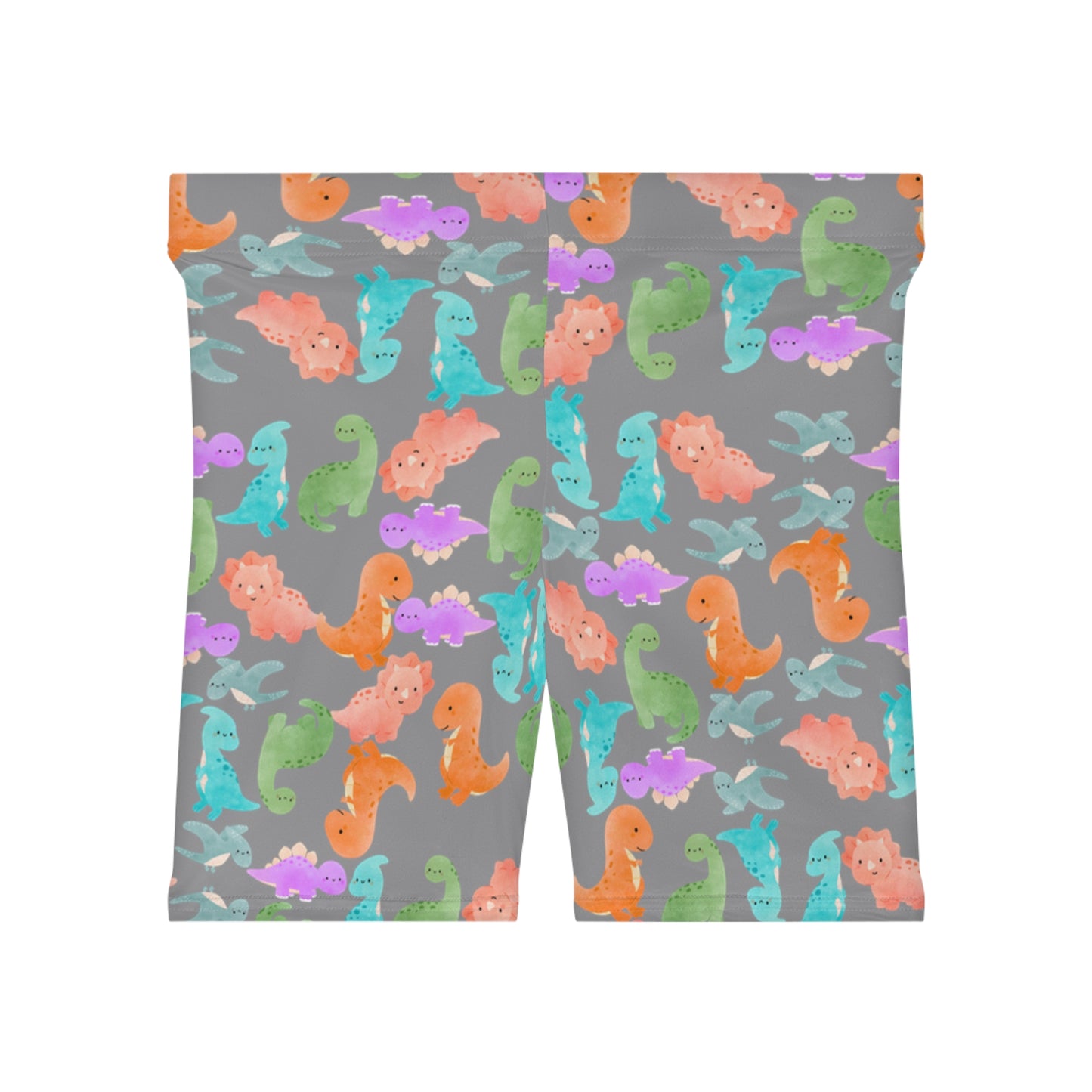 Colorful Dinosaur Womens Biker Shorts  AOP Perfect for Casual Wear workout Summer Birthdays Playdates Unique Gift Rainbow Dinos Grey
