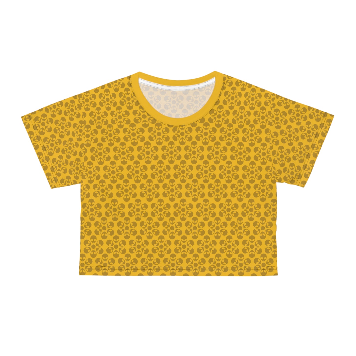 Feminine Floral Crop Tee Trendy Summer Top Aesthetic Graphic Shirt Casual Outfit Unique Gift for Her Vintage Style Tee Alien Flowers Yellow