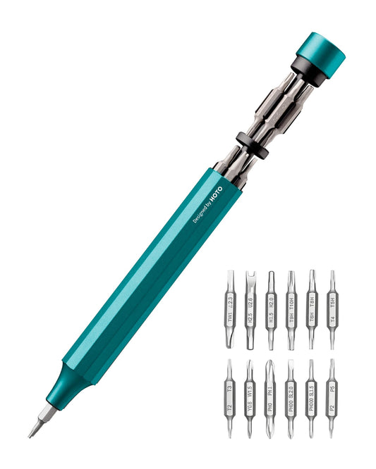 HOTO Precision Screwdriver Set, 24-in-1 Multi-Bit Screwdriver, Mini Hand Set with 12 Double End S2-Steel Bits, Ideal for Phone/Glasses/Watches/Laptop, Dark Turquoise