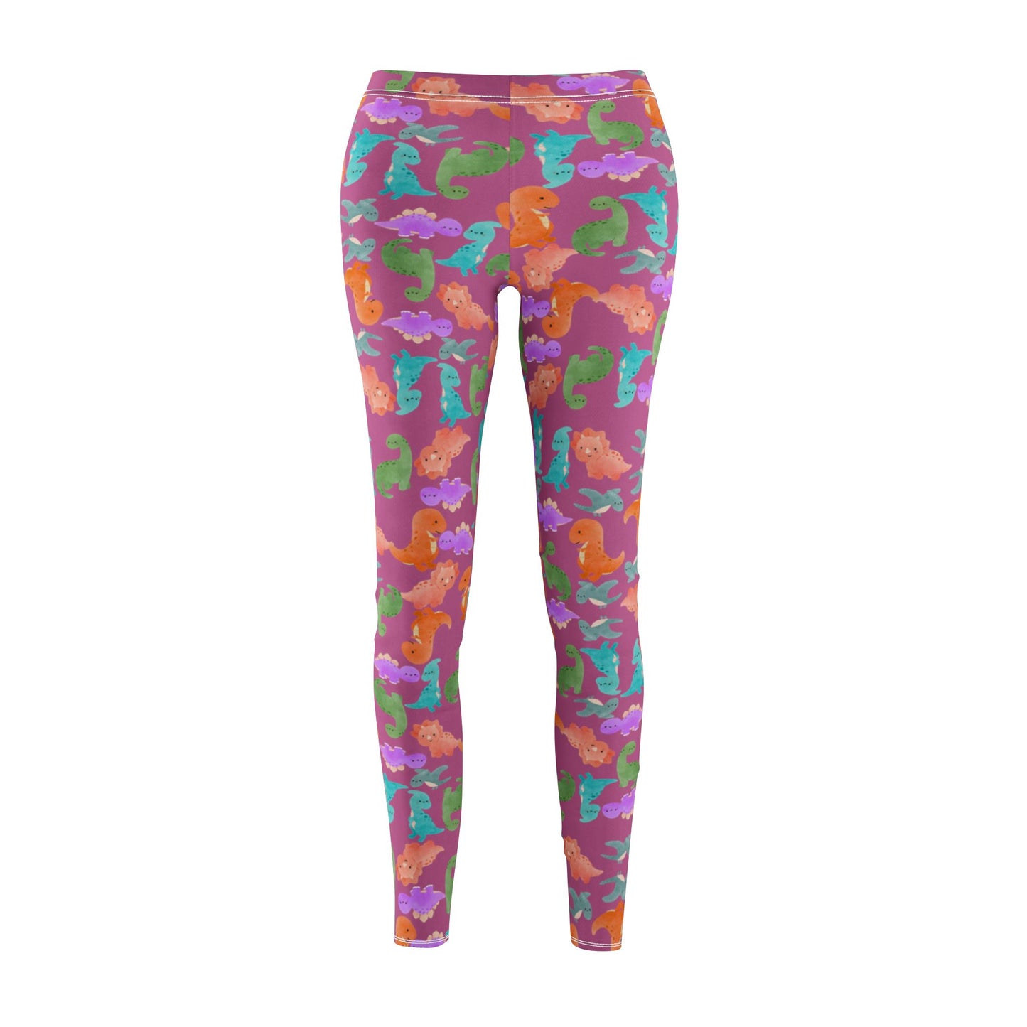 Womens Midrise Casual Leggings Rainbow Dinos Light Pink