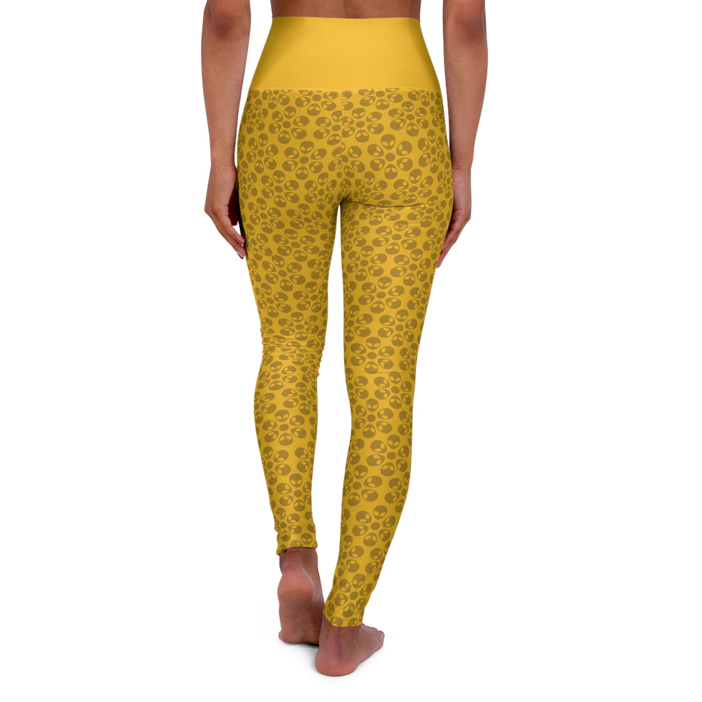 Stylish High Waisted Yoga Leggings Activewear Fitness Leggings Workout Pants Gift for Her Yoga Apparel Alien Flowers Yellow