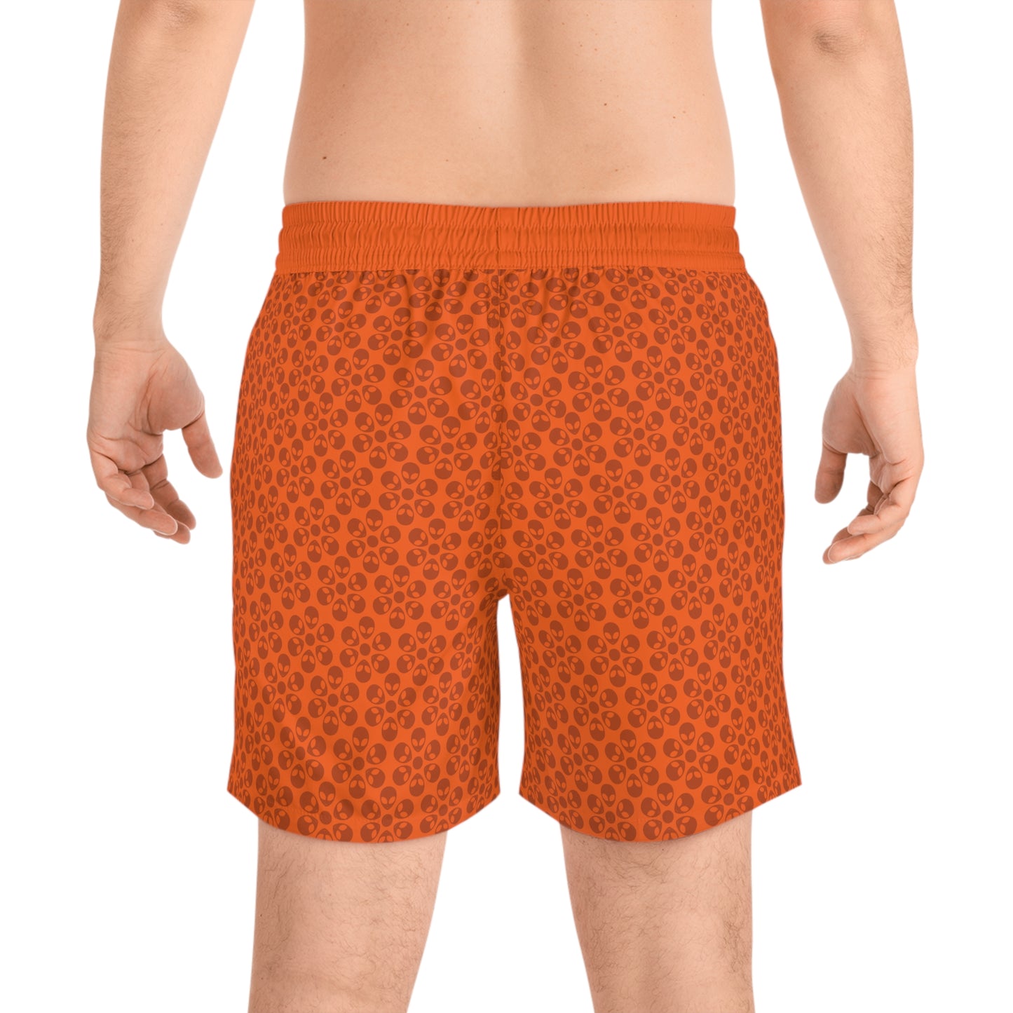 Stylish Mens MidLength Swim Shorts Beachwear Vacation Essentials Poolside Comfort Summer Outfit Trendy Swimwear Alien Flowers Orange