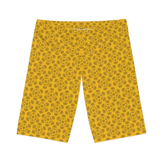Womens Bike Shorts Alien Flowers Yellow