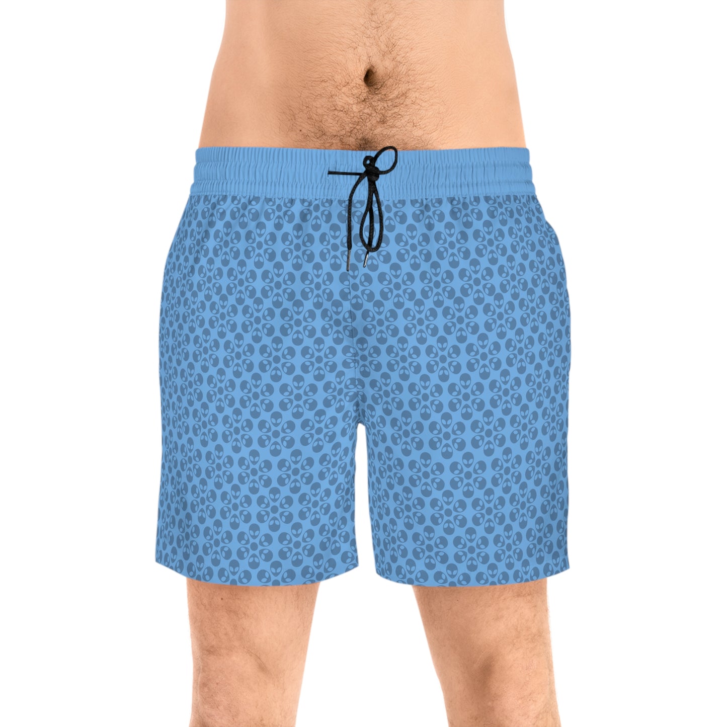 Stylish Mens MidLength Swim Shorts Beachwear Vacation Essentials Poolside Comfort Summer Outfit Trendy Swimwear Alien Flowers Light Blue
