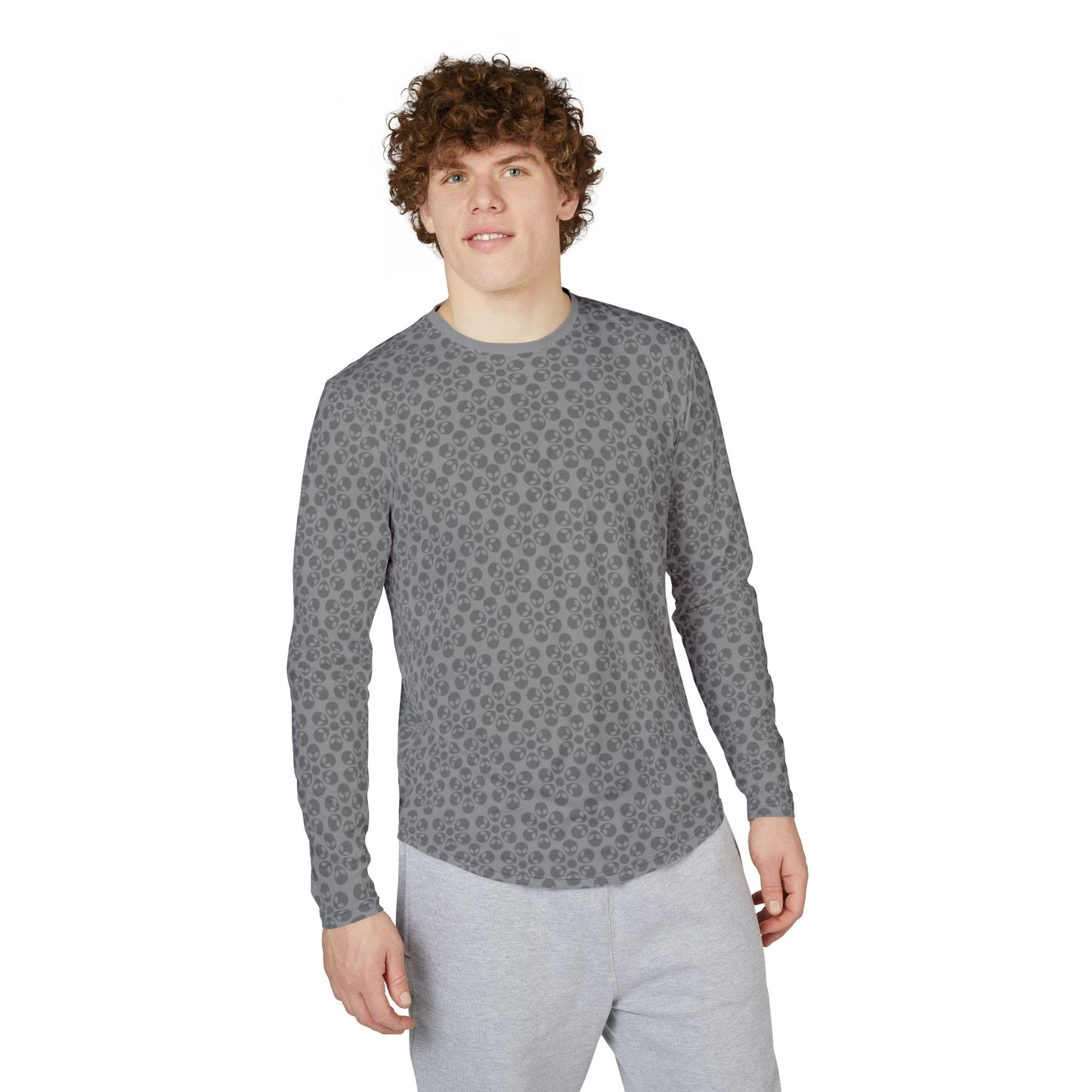 Mens UV Protection Long Sleeve Shirt  Alien Flowers Grey
